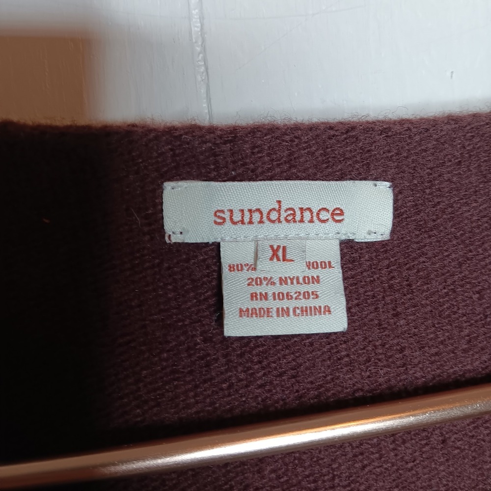 Sundance Cardigan Sweater Womens Size XL Maroon Two Button Lambswool Knit Cozy - Picture 3 of 7